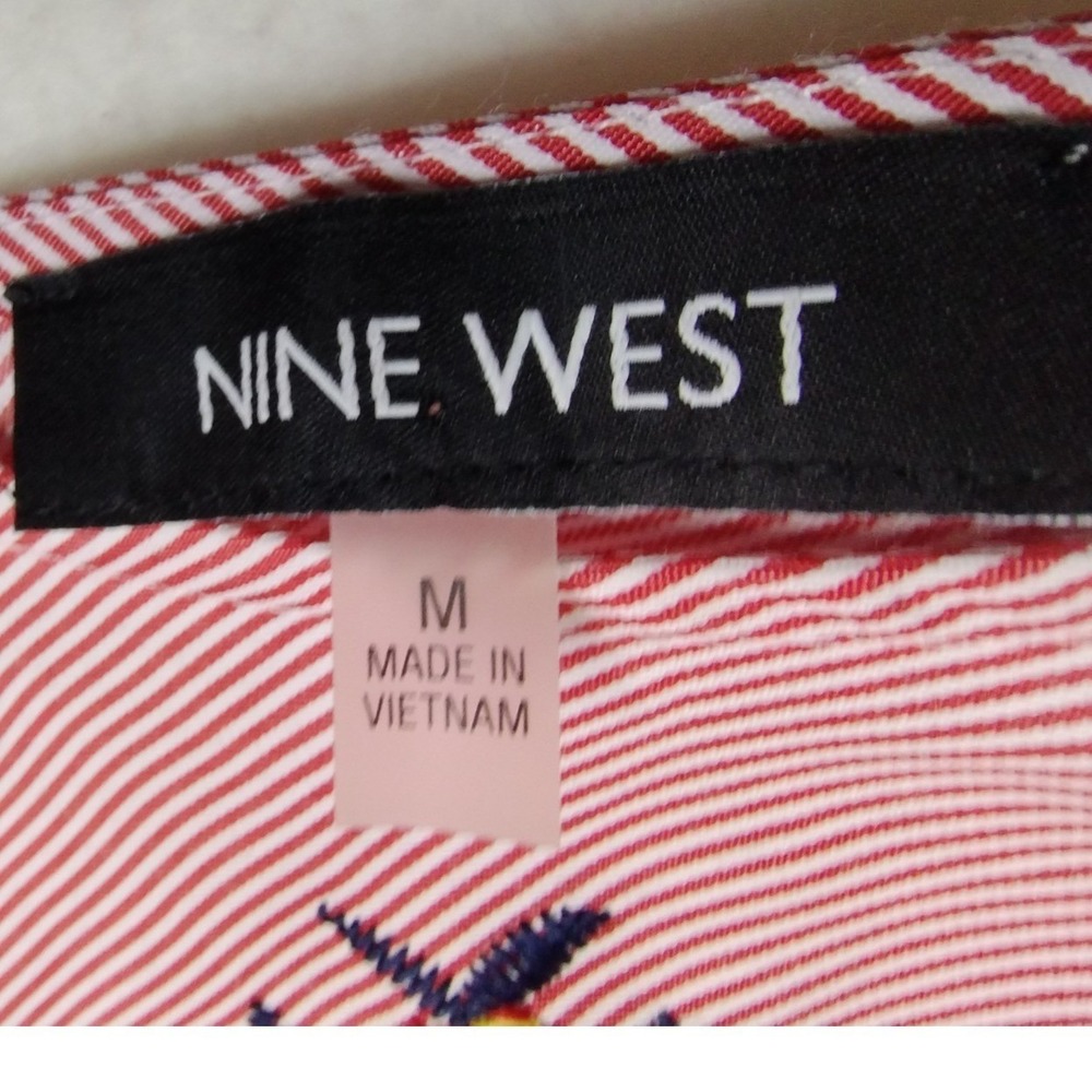 Nine West Medium Pink Embroidered Floral Bell Sleeve Striped Blouse Boho Top - Picture 3 of 11